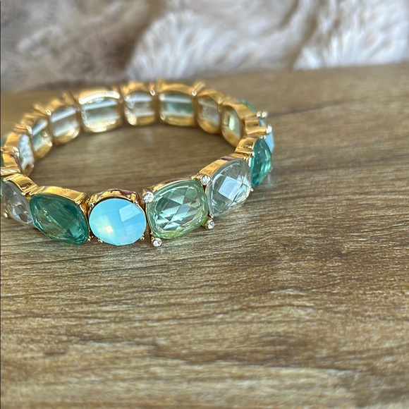 Anne Klein Aqua Blue and Gold Gemstone Bracelet - Picture 4 of 8